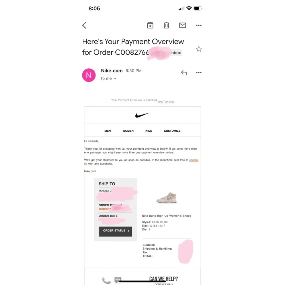 Nike Dunk High Up Pink Oxford W8.5 DH3718-102 NIB